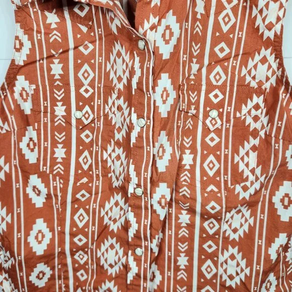 Women's Wrangler Retro Sleeveless Pearl Snap Western Shirt Sz Large - Picture 5 of 8